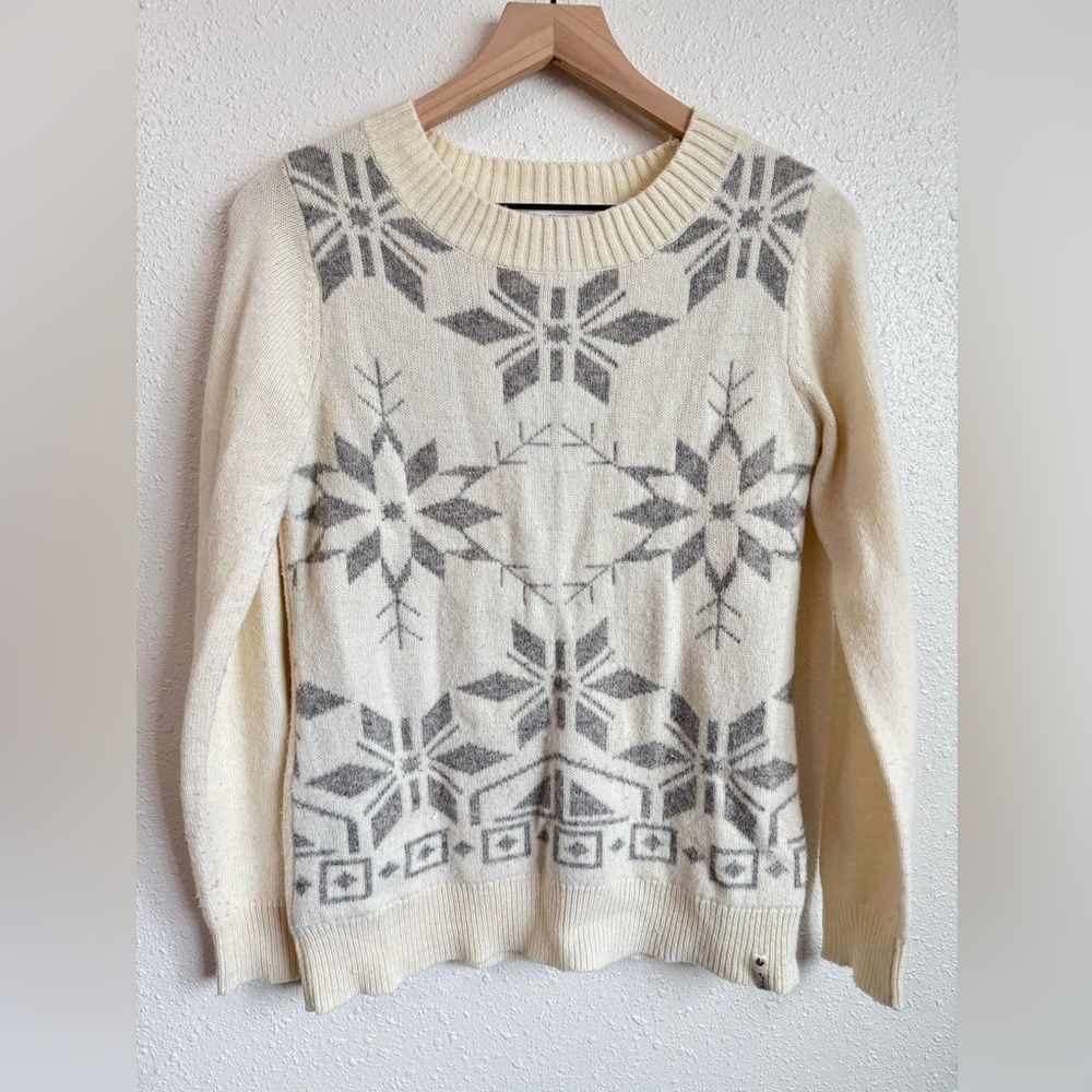 Woolrich Vintage Snowflake Lambswool Blend Crewneck Sweater in Cream Size Small